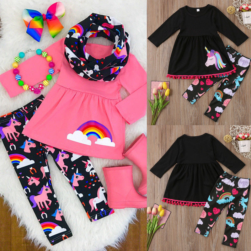 Toddler Kids Baby Girls Clothes Toddler Kids T-shirt Tops + Long Pants Trousers 2pcs Outfit Clothing Set