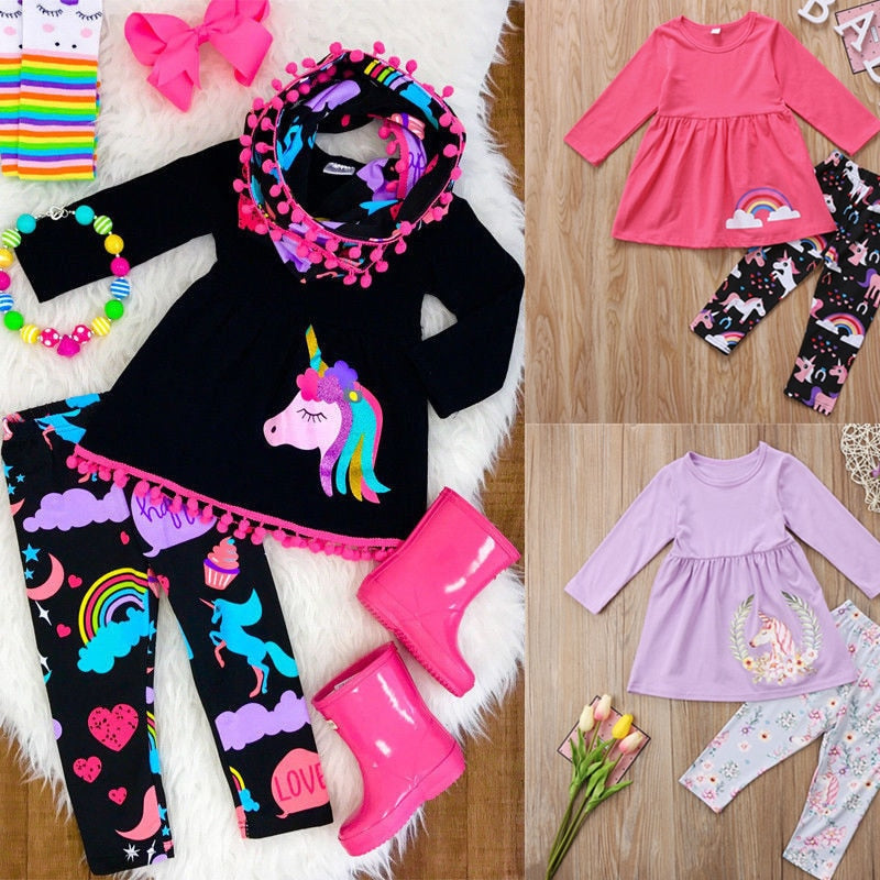 Toddler Kids Baby Girls Clothes Toddler Kids T-shirt Tops + Long Pants Trousers 2pcs Outfit Clothing Set