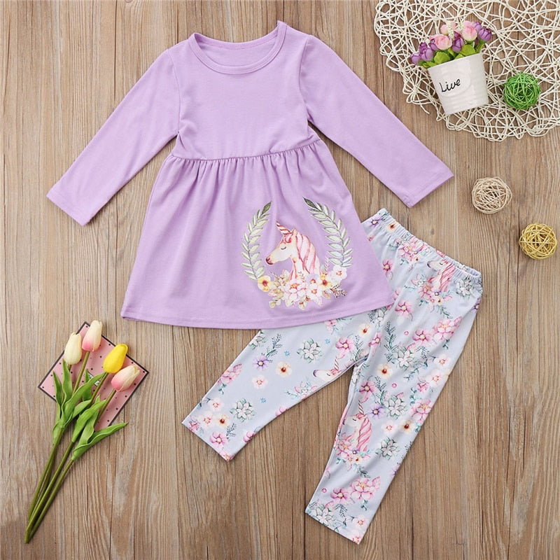 Toddler Kids Baby Girls Clothes Toddler Kids T-shirt Tops + Long Pants Trousers 2pcs Outfit Clothing Set