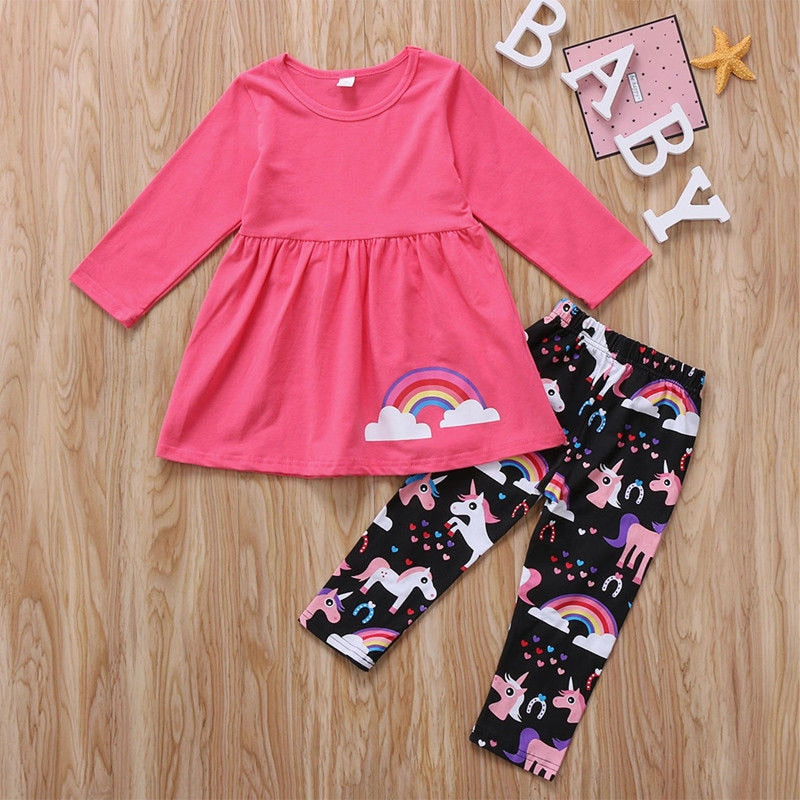 Toddler Kids Baby Girls Clothes Toddler Kids T-shirt Tops + Long Pants Trousers 2pcs Outfit Clothing Set