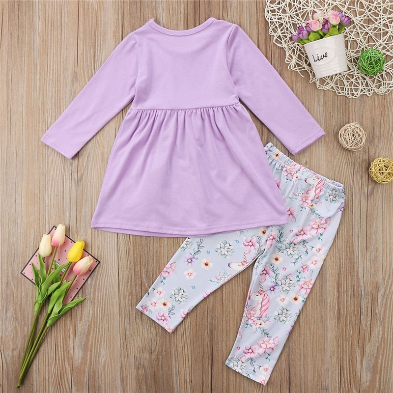 Toddler Kids Baby Girls Clothes Toddler Kids T-shirt Tops + Long Pants Trousers 2pcs Outfit Clothing Set