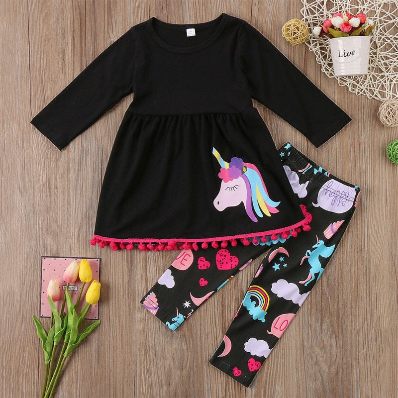 Toddler Kids Baby Girls Clothes Toddler Kids T-shirt Tops + Long Pants Trousers 2pcs Outfit Clothing Set
